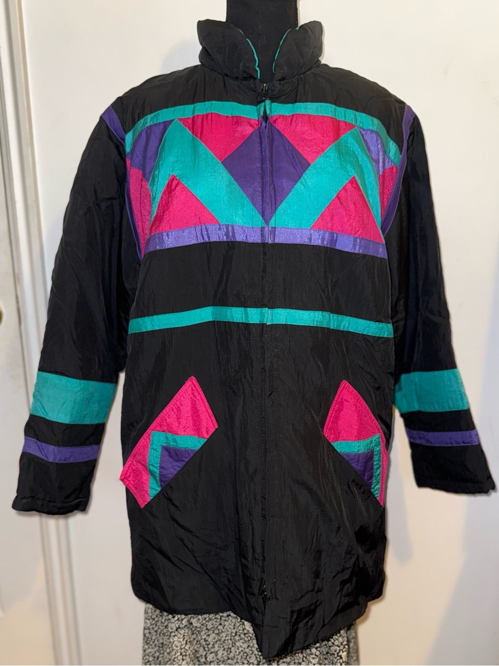 Vintage 80s Dani Colby Geometric Neon Long Parka Ski Jacket